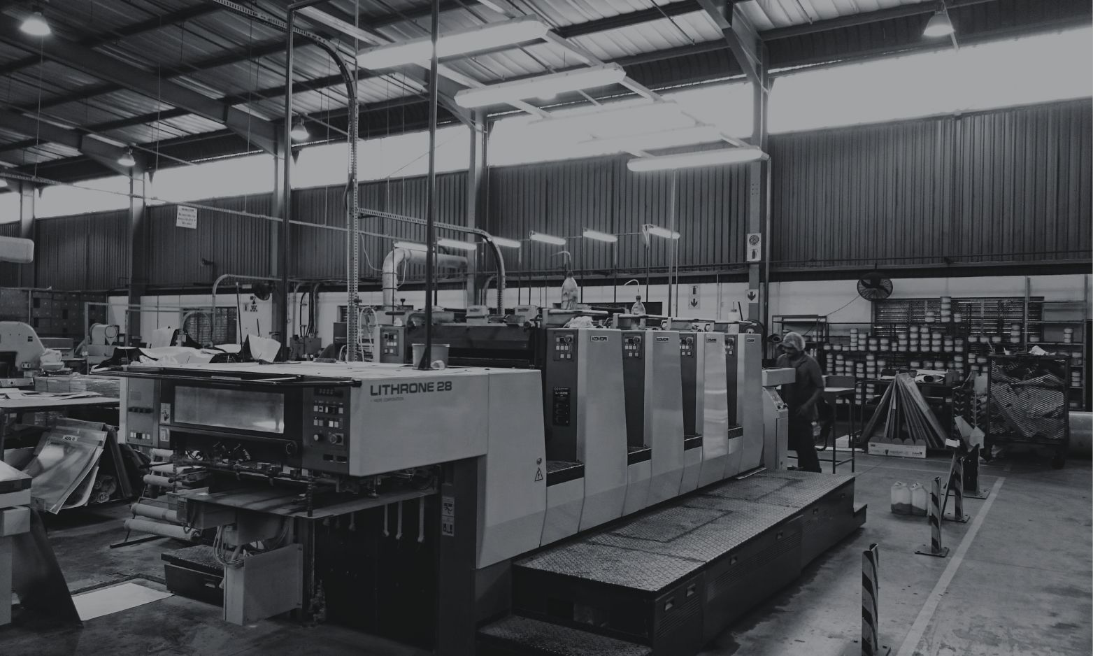 Lithrone offset printing press in a commercial Brisbane print shop, showcasing industrial print production equipment