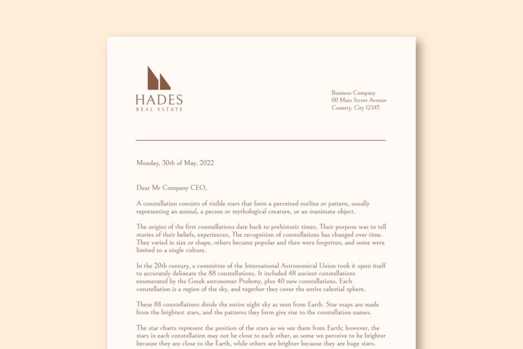 Branded business letterhead for Hades Real Estate — professionally printed by Brandset Brisbane.