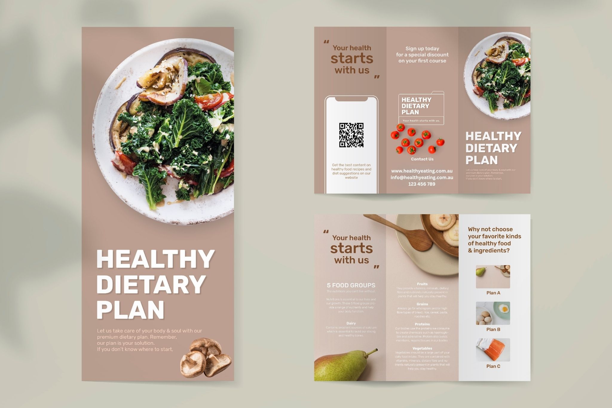 Trifold Brochure printing example by Brandset featuring a healthy dietary plan — part of our Brisbane print services for menus, guides, and promotional materials.