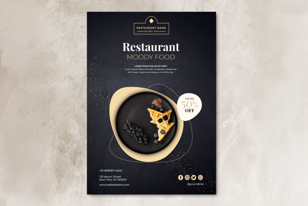 Brisbane flyer printing by Brandset — custom restaurant promo flyer design with bold visuals and special offer layout.